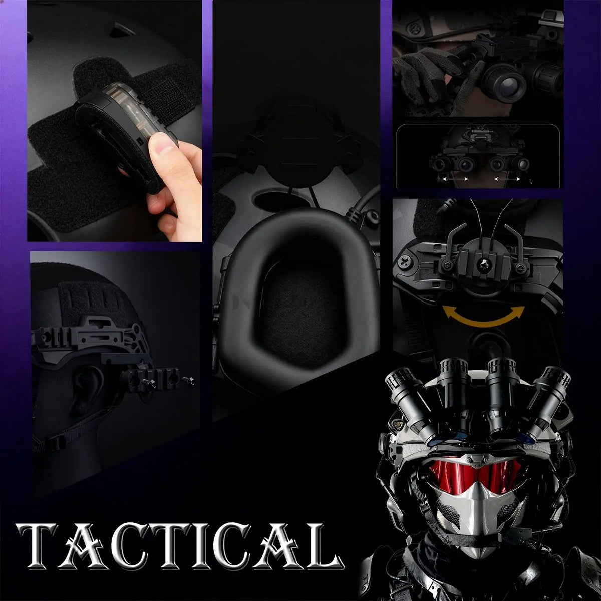 Tactical Helmet Set 9-in-1 Airsoft Full Face Protection Helmet Set with Mask Headphones NVG Dummy Model Mask for CS Cosplay Game