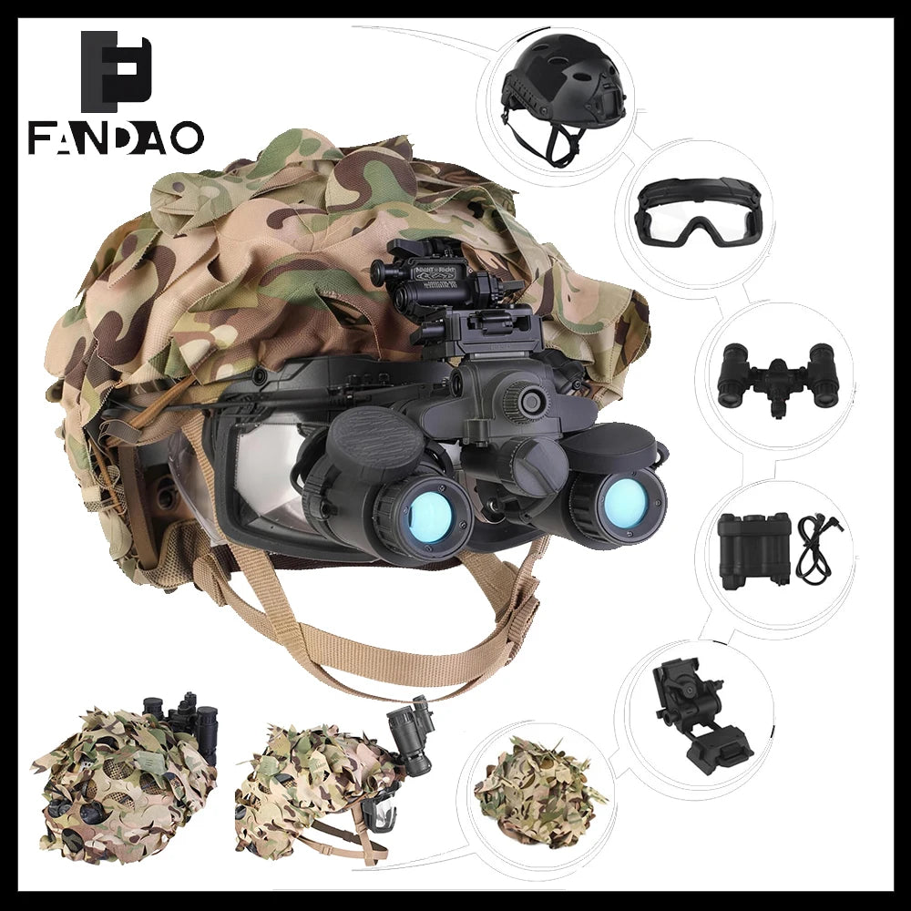 Tactical Helmet Kit Airsoft FAST 3D Leafy Camouflage Helmet Set with NVG Dummy Model Goggles for CS Paintball Hunting Shooting