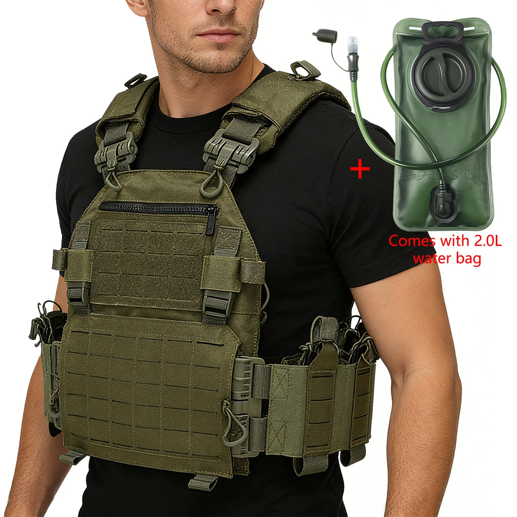 Laser cutting quick detachable adjustable hunting vest+2.0L soft water bag with straw bite nozzle suitable for outdoor sports