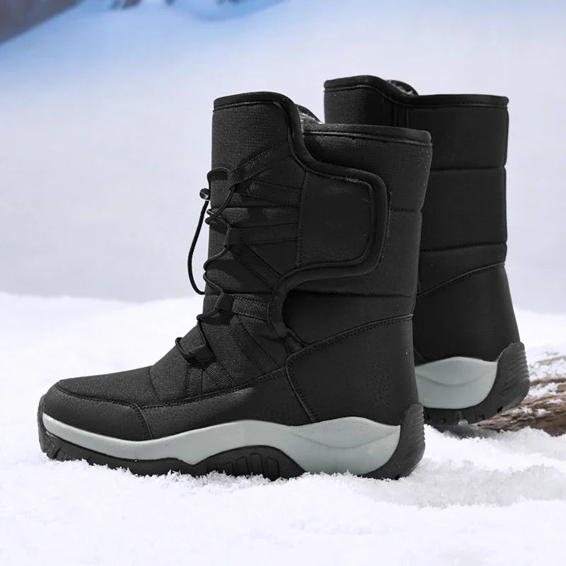 New Winter Hiking Boots Warm Plush Men's Boots High Top Couple Snow Boots Winter Outdoor Anti-Slip Ankle Boots Work Casual Boots