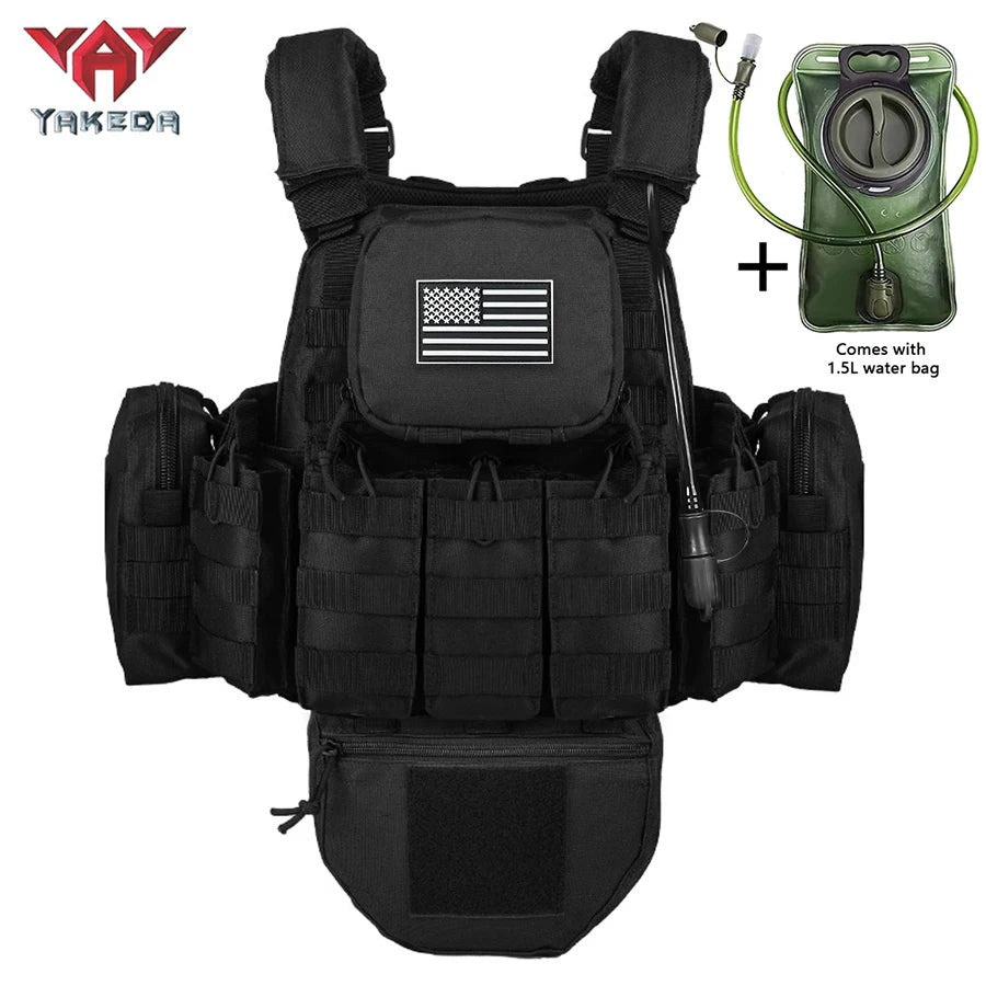 YAKEDA multifunctional hunting vest (including 1.5-liter water bag) with multiple accessory packs MOLLE webbing system
