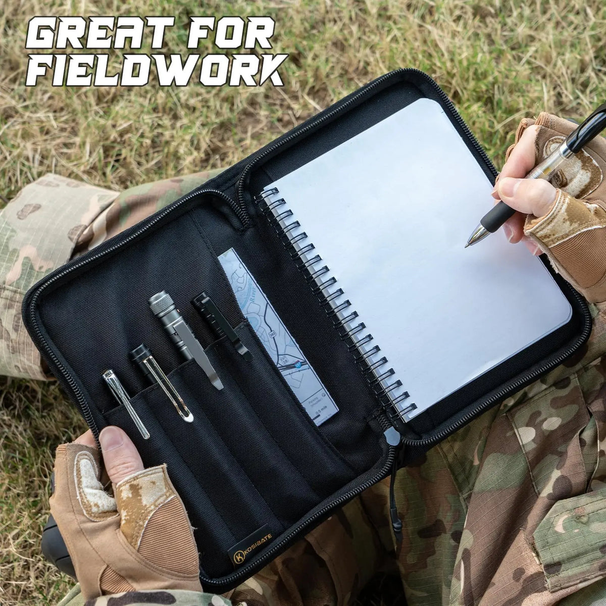 Tactical Notebook Cover with Zipper,7.5x5 Inch OCP Military Notebook Cover with Flag Patch(Cover Only)