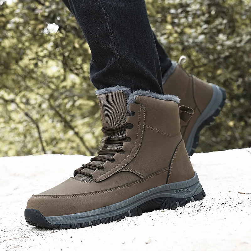 Brand Men Winter Snow Boots Waterproof PU Leather Sneakers High Quality Men's Boots Outdoor Male Ankle Boots Work Shoes Big Size