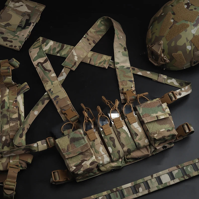 Tactical Vest Chest Rig D3CRX with 9mm 5.56 Modular Multi-function Quadruple Magazine Pouch Lightweight Gear