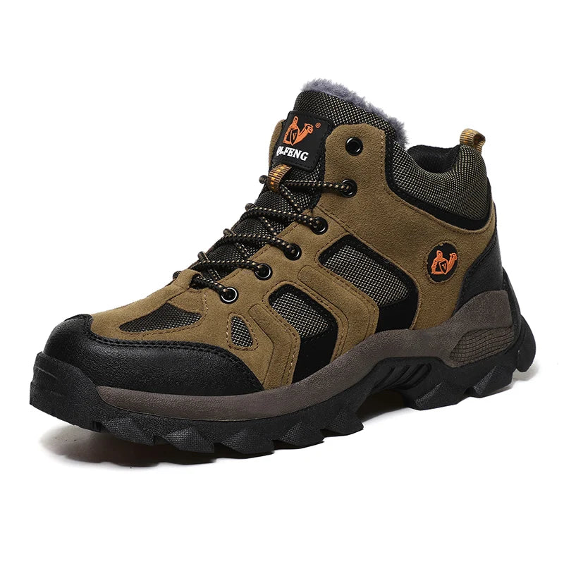 Large Size Winter Hiking shoes Men Snow Warm Fur Leather Hiking Boots Cowboy Sport Trekking Shoes Casual Black Outdoor Work