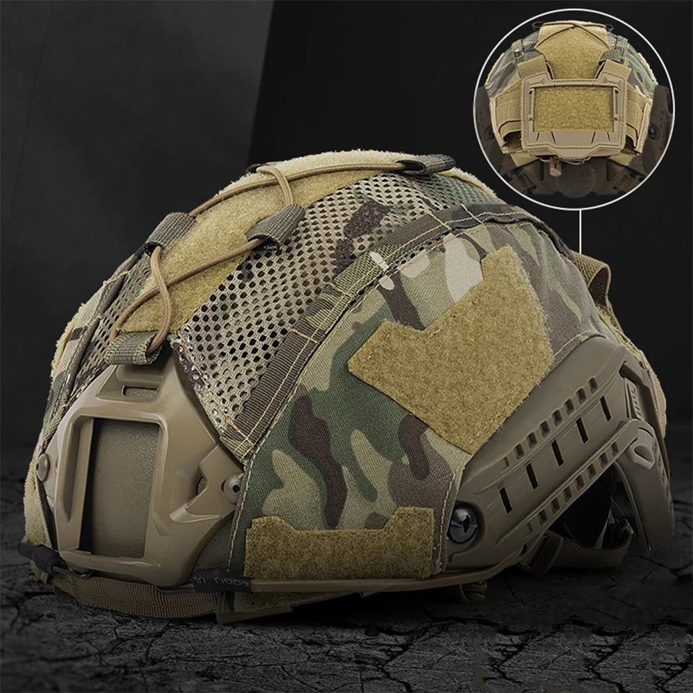Tactical Fast Helmet Cover With Battery Pack Bag Outdoor Hunting Multifunctional Hybrid Mesh Cover Airsoft Paintball Accessories