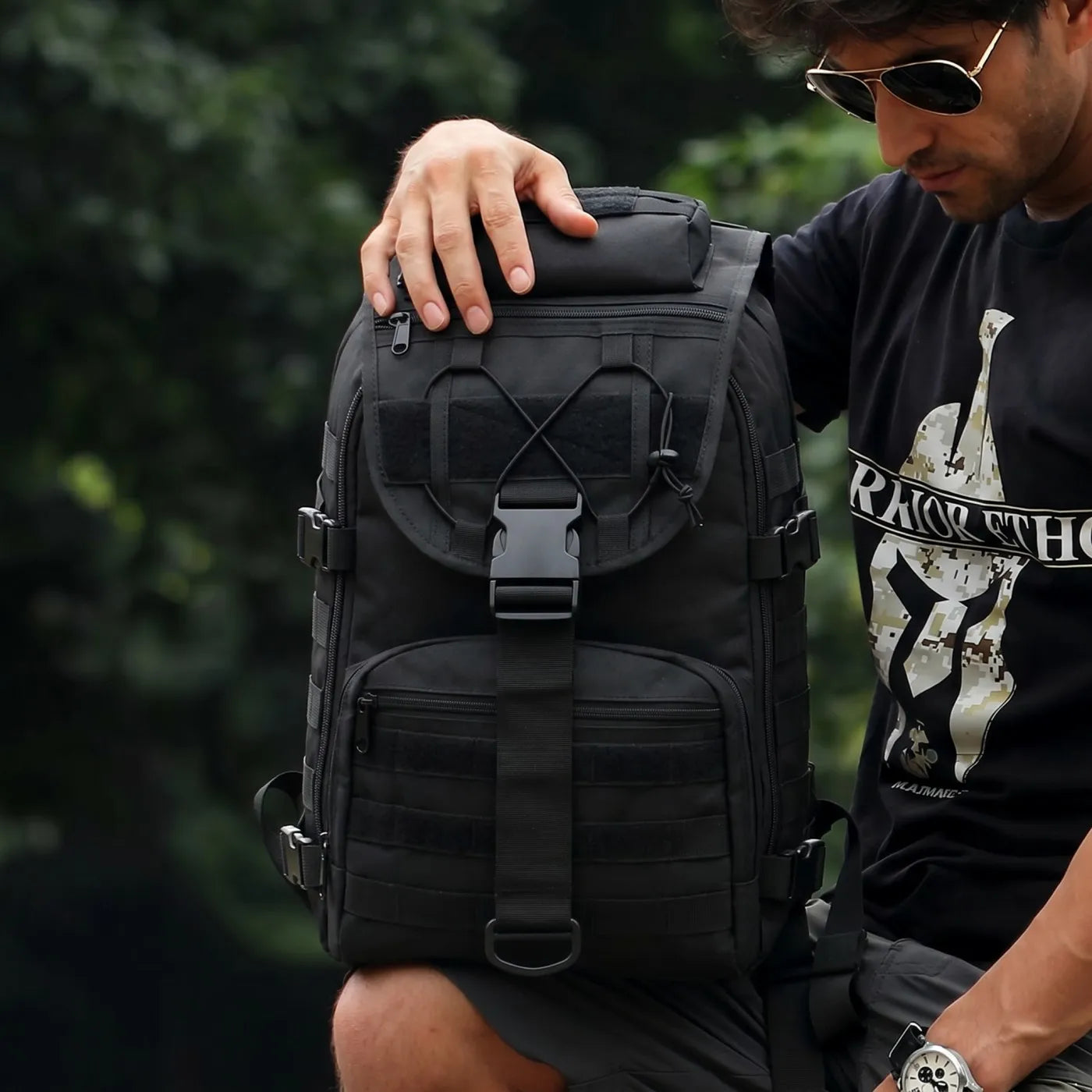 35L Gym Training Backpack for Men with MOLLE System & Smooth Zipper, Tactical Fitness Rucksack for Weightlifting CrossFit Cardio Workout Equipment Storage