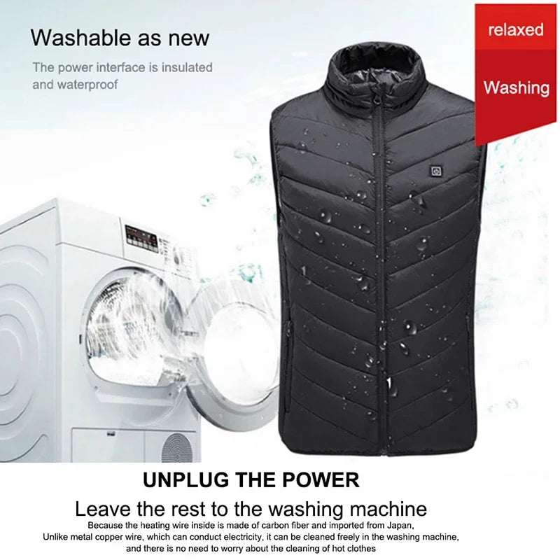 Electric Heated Hunting Vest Winter 9 Zones Smart Heated Jacket Outdoor Insulated Vest Thermal Warm Coat Camping No Battery Pack
