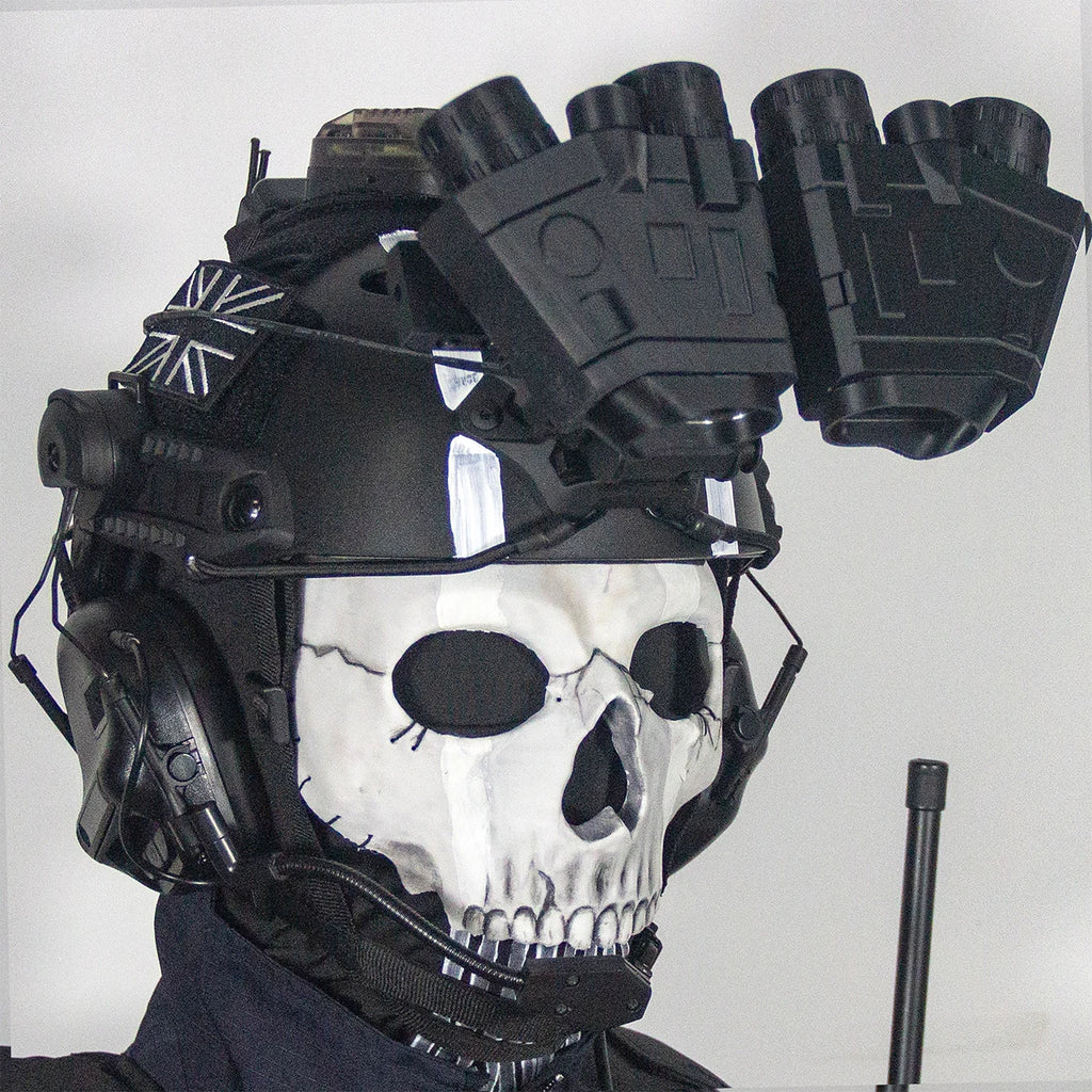 Call of Duty Ghost Tactical Helmet Kit with Illuminated Night Vision Goggles Headset Skull Mask for Cosplay Airsoft Shooting
