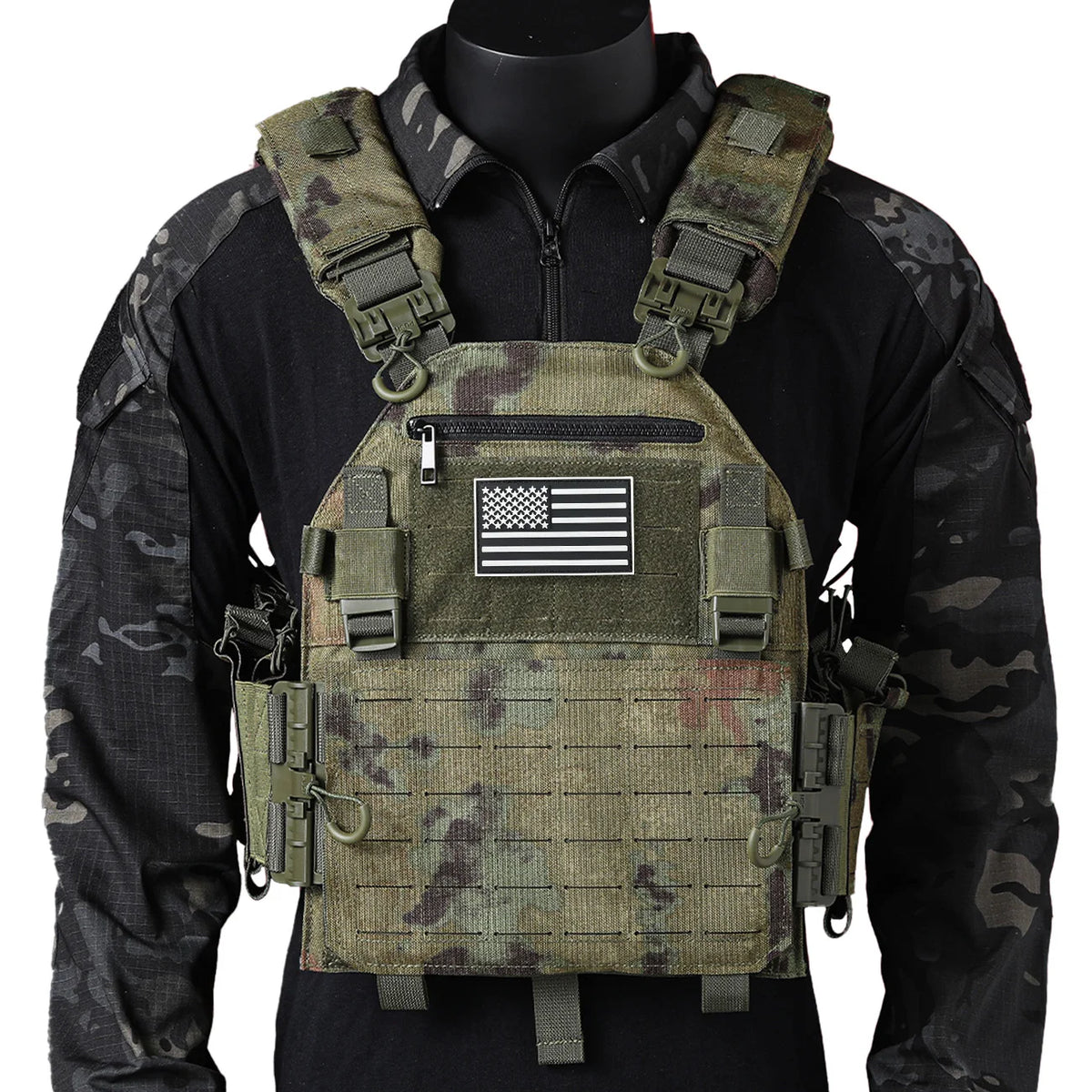 (Gift of American Flag) Outdoor Training Tank Top Multi functional MOLLE Waterproof, Wear resistant, Quick Release Tank Top