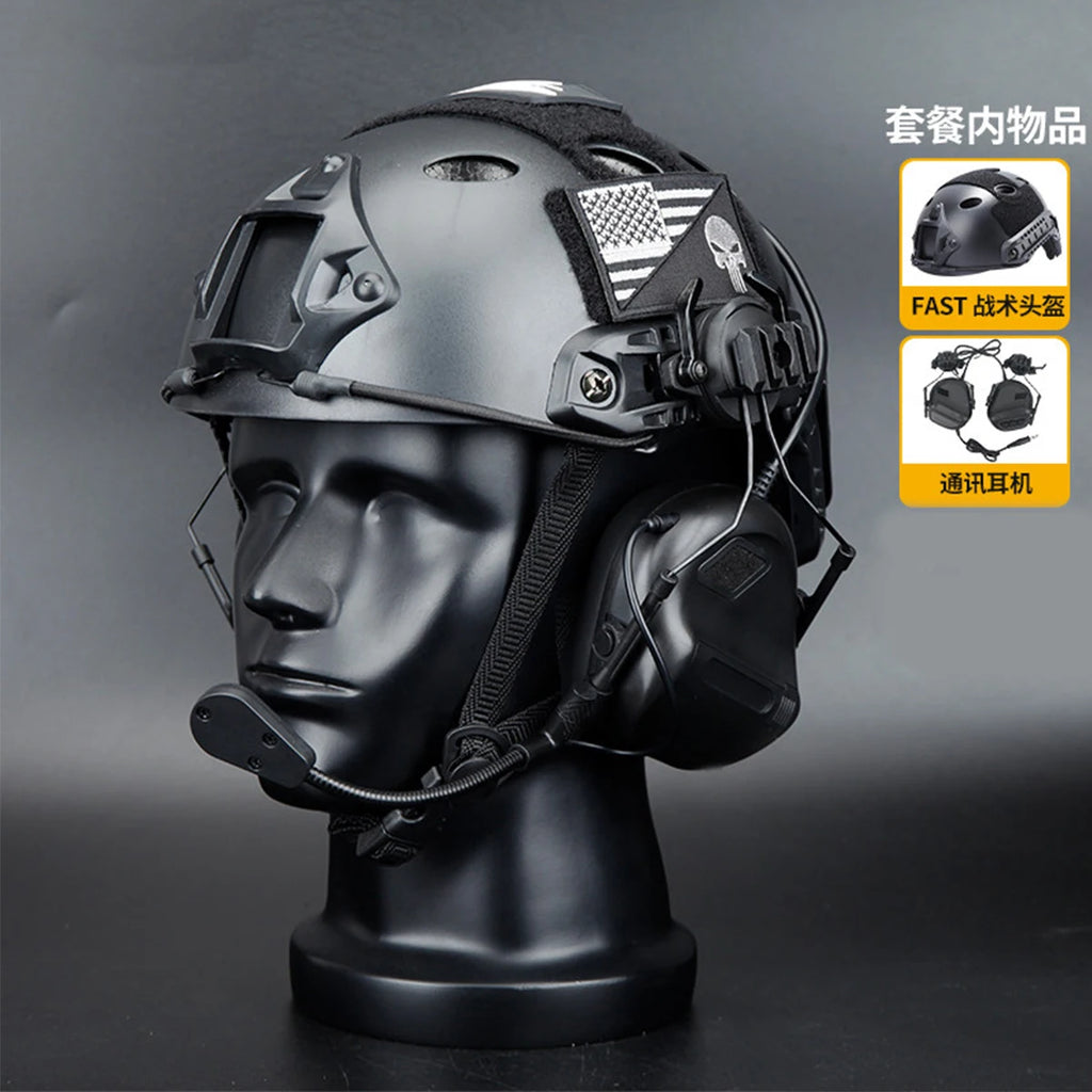 Fast Airsoft Helmet Set with Night Vision Model Tactial Headset Anti-Impact Protective Gear for Outdoor Field Combat Hunting