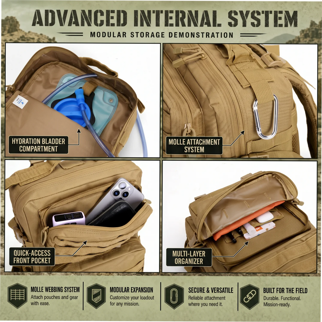 24L Tactical Hunting Backpack for Men Women Molle Modular System Durable Outdoor Daypack Gear Storage Pack for Shooting Camping Hiking Trekking Fishing Cycling Travel Daily Commute Sports