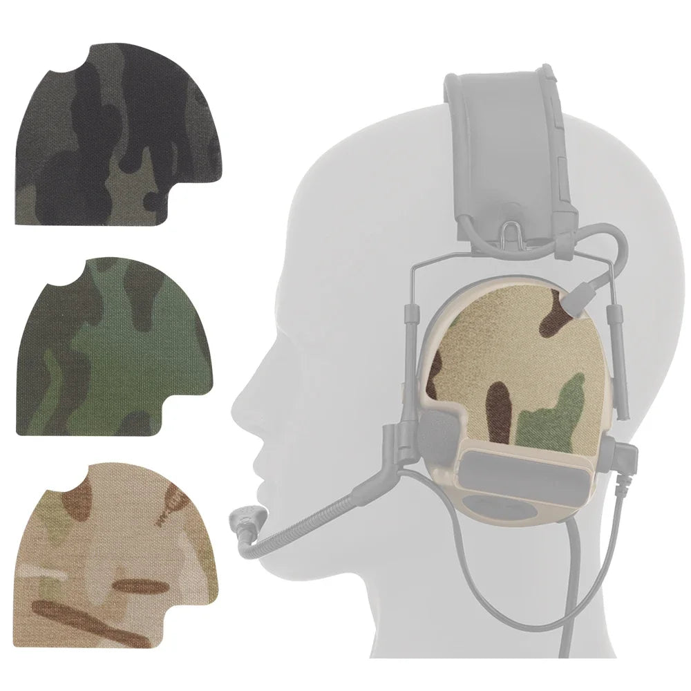 1Pair Tactical Headset Sticker Camouflage/Cable Storage 2-in-1 Patch for Comtac(ⅡⅢⅤⅥ) Hunting Shooting Noise Canceling Headphone