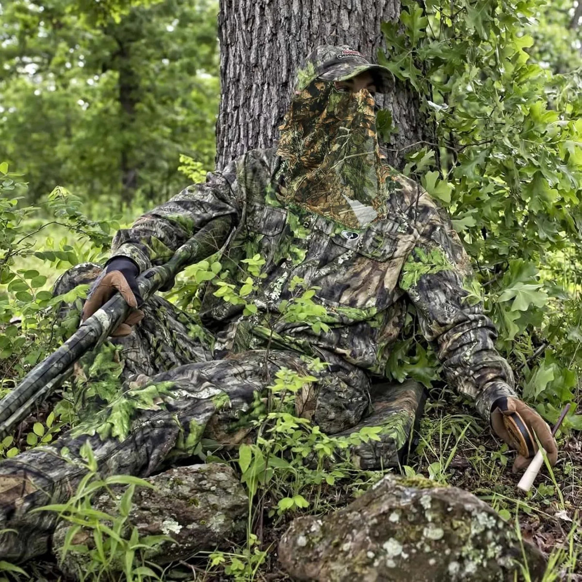 Outdoor Camouflage Headgear, 3D Leaf Camouflage Full Face Hood