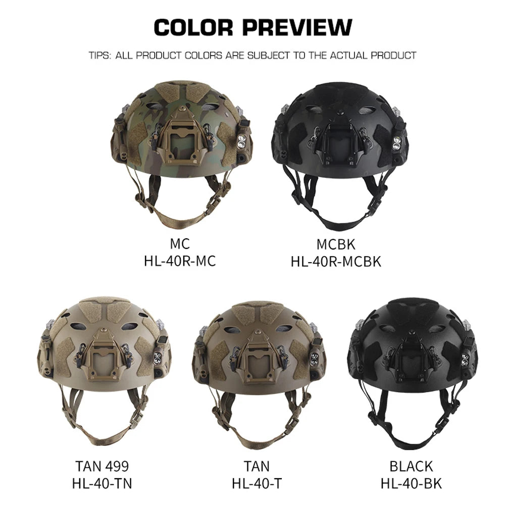 Tactical Modular ARC Rail Fast Helmet Set with Modular ARC Rail IR Light, LED Flashlight, Double Signal Light, Battery Box