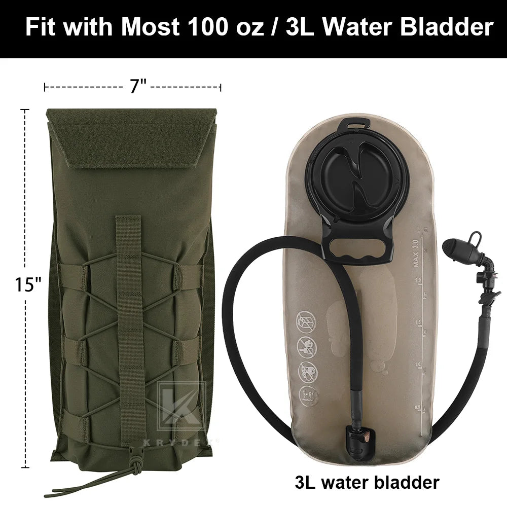 KRYDEX Tactical MOLLE 3L Hydration Pack 100 oz Water Bladder Pouch Modular Pack Bag Outdoor Hiking Camping Accessories
