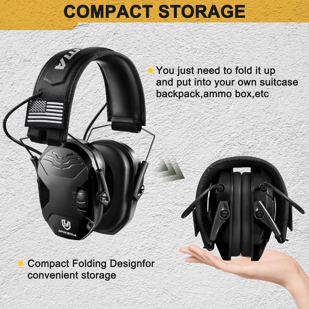 YHKEMA Electronic Shooting Earmuffs NRR 23dB Active Noise Reduction 4X Sound Amplification Hearing Protection For Hunting