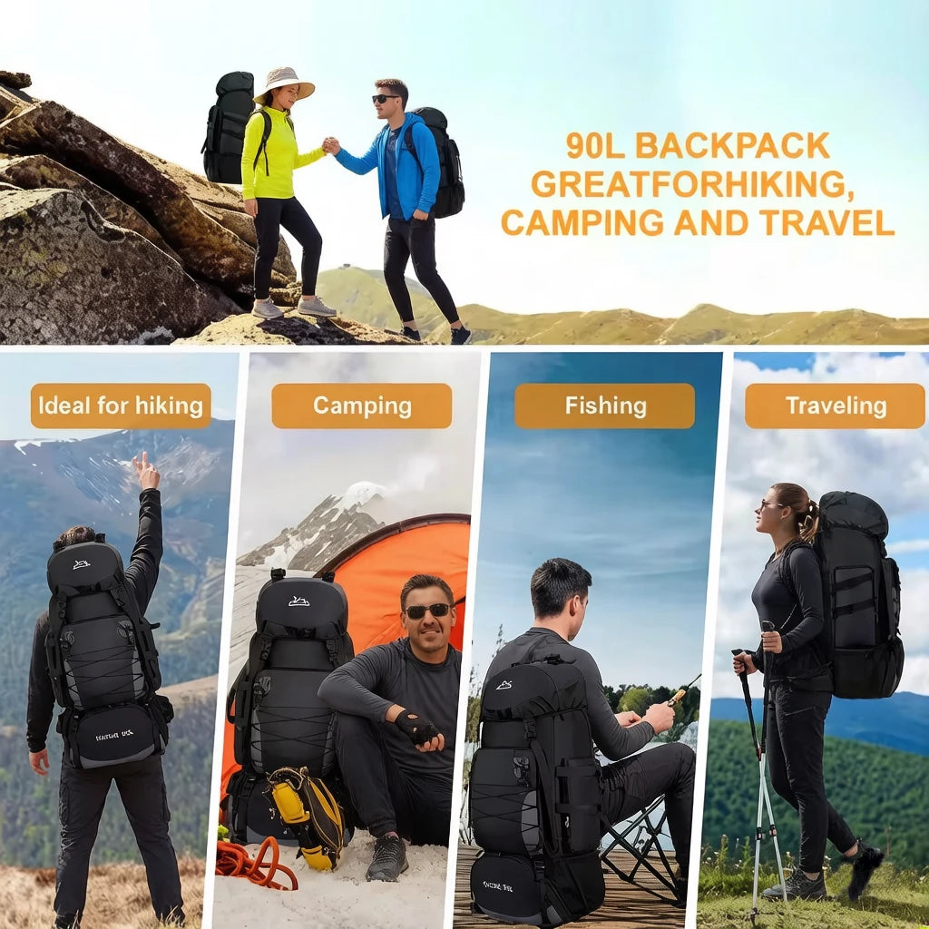 90L Waterproof Hiking Camping Backpack Trekking Bag Rucksack Large Capacity Travel Outdoor Sports Bags Camping Equipment Men