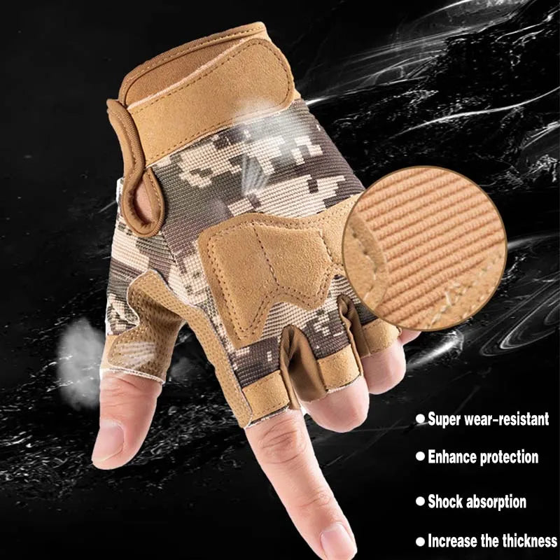 Unisex Half Finger Tactical Cycling Gloves Shock Absorbing Non-Slip Durable Padded for Motorcycle Training Gym Fitness Sports