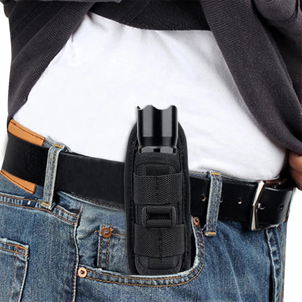 Tactical Flashlight Pouch 360° Rotary Holster Belt Torch Bag Durable Hunting Survival Lighting Accessory