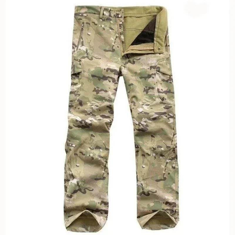 Trekking Fleece Softshell Pants Men Outdoor Tactical Climbing Skiing Hiking Fishing Hunting Waterproof Pants Camouflage Trousers