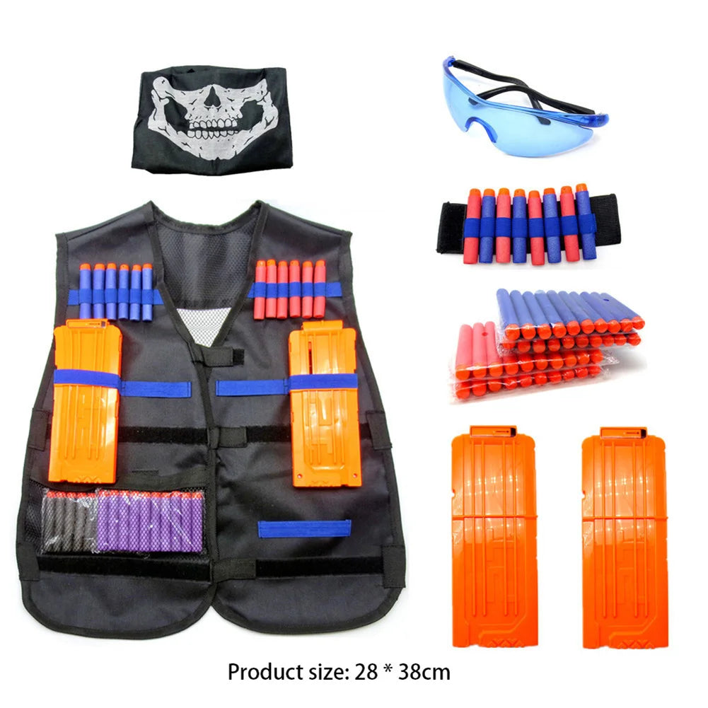 Kids Outdoor Game Clip Dart Bullets Goggles Vest Jacket Kit for N-Strike Elite Nylon Outdoor Game Playing Clothes