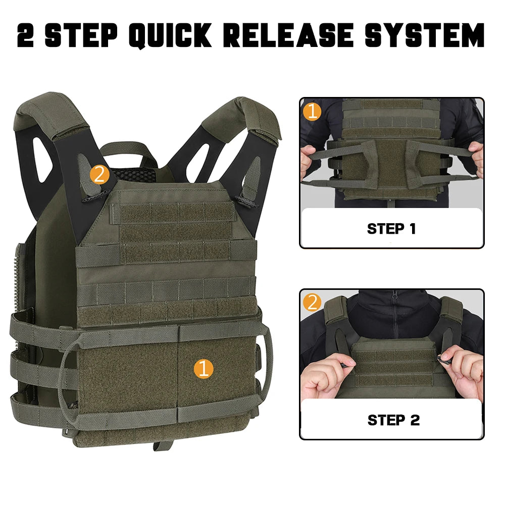 KRYDEX Tactical 500D JPC2.0 Vest Jumpable Body Armor Plate Carrier With Detachable Front Molle Panel For Airsoft Hunting Outdoor
