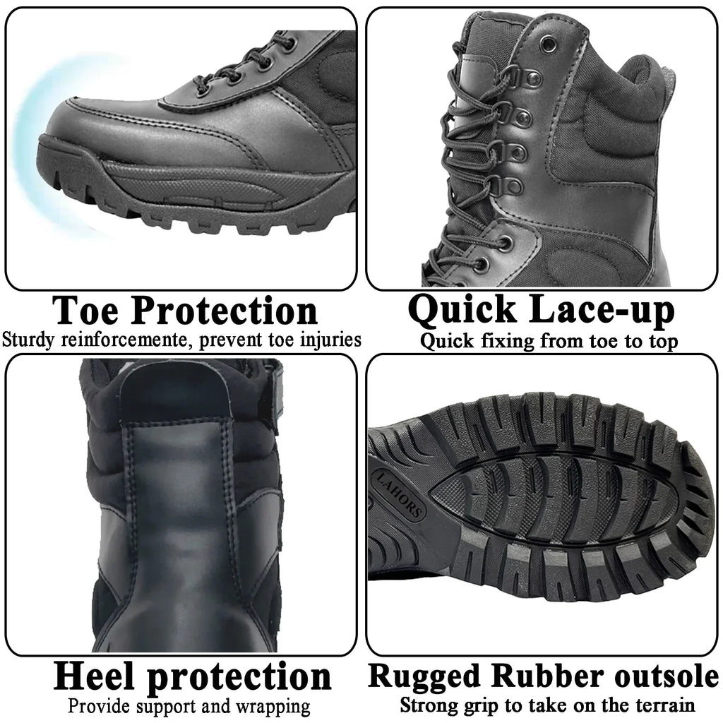 LAHORS® Brand Lightweight Cowhide Leather Tactical Boots Men's Boots Desert Combat Boots Outdoor Hiking Boots Ankle Shoes Men