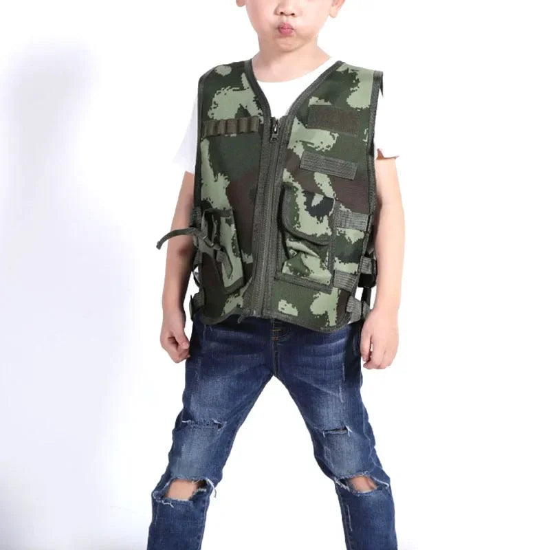 Army Fans Outdoor Children Vest Tactical Boy Girl Camouflage CS Game Vest Kids Hunting Cosplay Fishing CS Game Clothing
