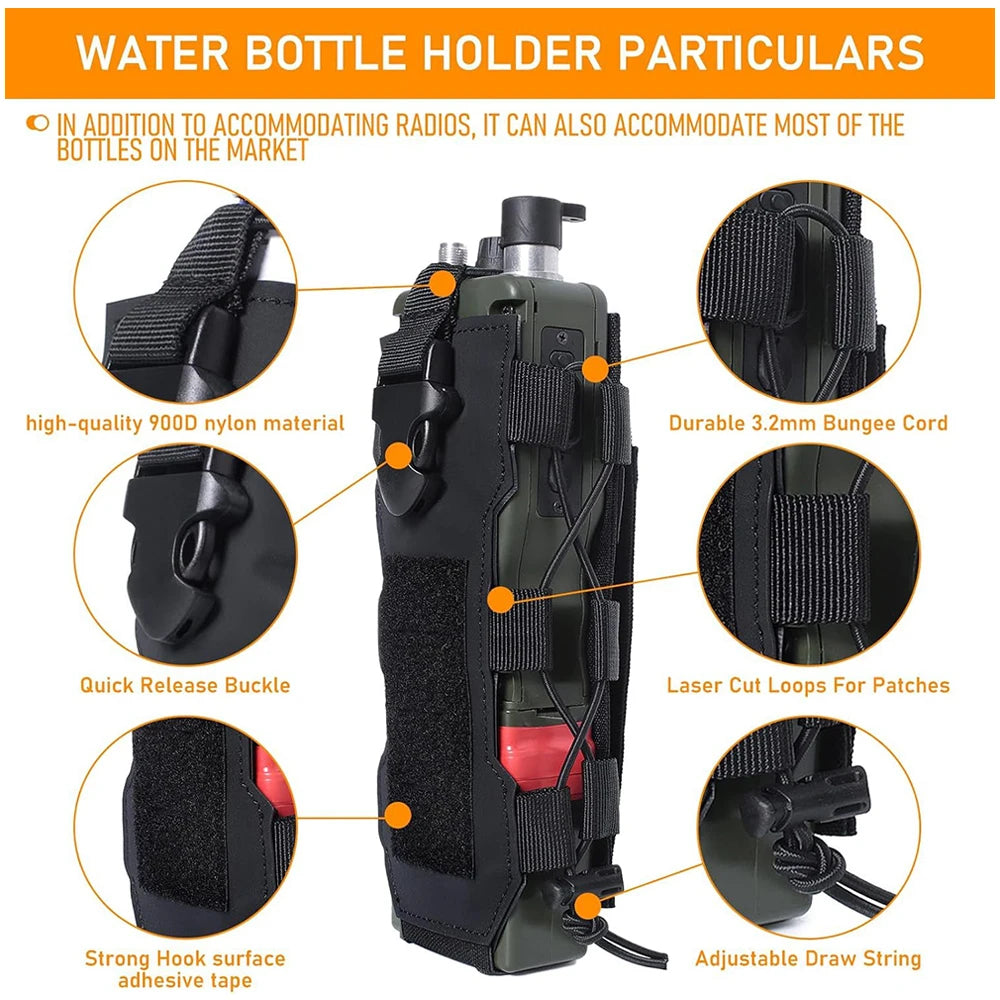 Laser Cut Design Molle Adjustable Water Bottle Holder Outdoor Sport Tactical Bottle Pouch for Backpack Belt Molle Radio Pouch