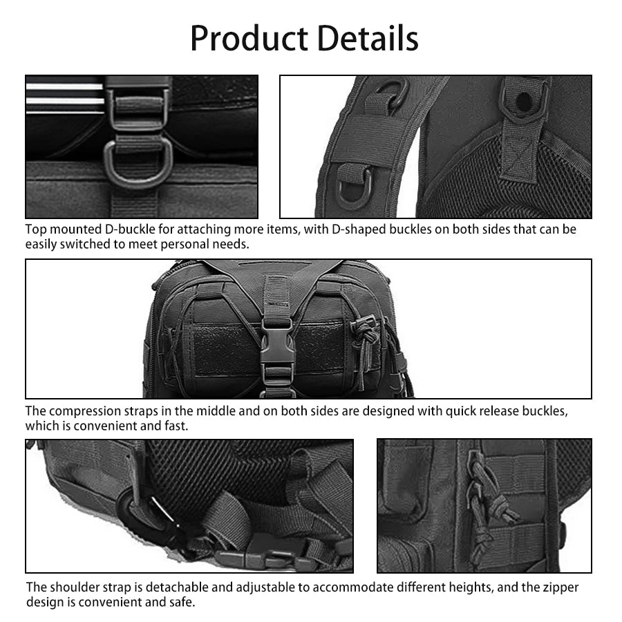 Large capacity chest bag, outdoor crossbody bag, wear-resistant Oxford cloth compression strap design, can be carried by hand