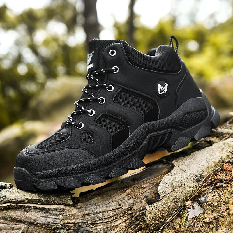 Large Size Winter Hiking shoes Men Snow Warm Fur Leather Hiking Boots Cowboy Sport Trekking Shoes Casual Black Outdoor Work