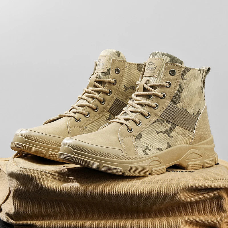 Men's Camouflage Combat Boots High Top Non-slip Work Boots Outdoor Hiking Shoes Tactical Desert Boots