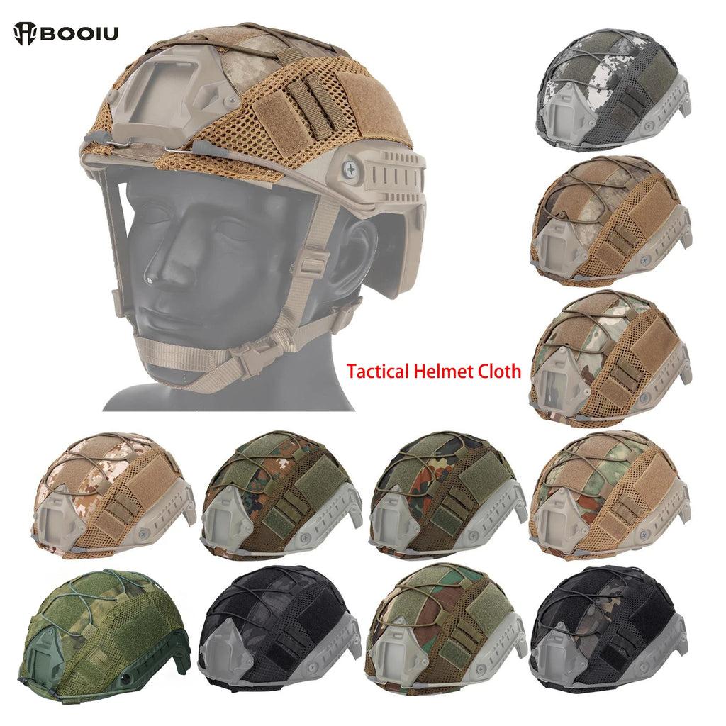 BOOIU Tactical Helmet Cloth For MH PJ BJ OPS-Core Fast Helmet Airsoft Paintball Helmet Cover Hunting CS Camo With Elastic Cord