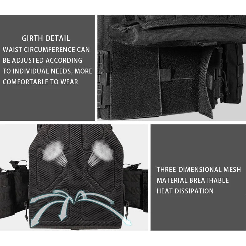 YKEDA 1000D Nylon Plate Carrier Tactical Vest Outdoor Hunting Protective Adjustable Molle Vest for Airsoft Combat Accessories