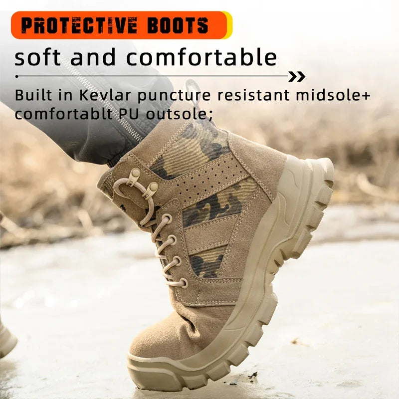 Fashion 2026 Cow Suede Men Work Boots Ankle Anti Scalding Safety Protection Boots Lightweight Steel Toe Cap Male Footwear Shoes