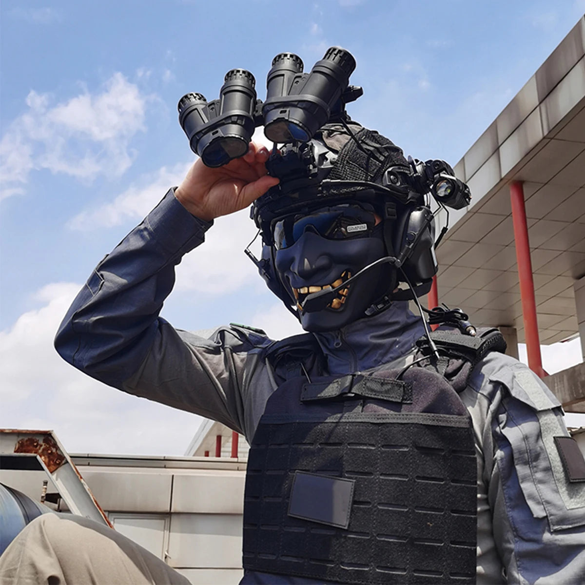 Tactical Helmet Set with Night Vision Device Model Shooting Goggles Flashlight Headset Half Face Mask for Cosplay Paintball