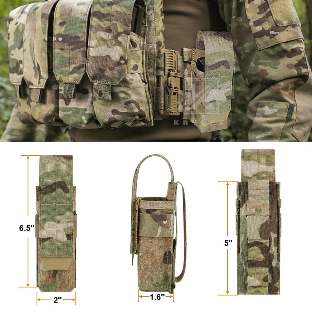 KRYDEX Tactical Flashlight Holster Pouch Low Profile Modular Multi-Function Tool Bag MOLLE PALS + Belt System