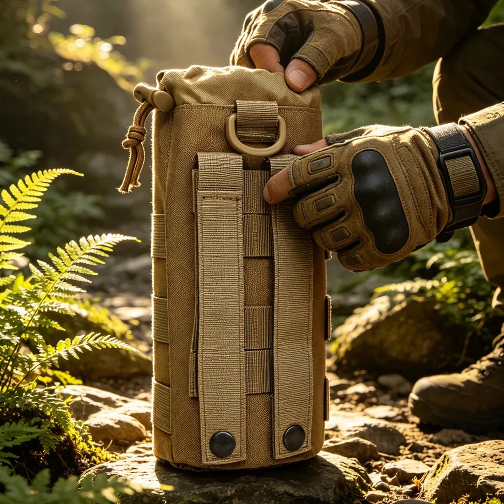 Tactical MOLLE Water Bottle Pouch 600D Nylon Drawstring Water Bottle Holder Bag for Outdoor Hiking Camping