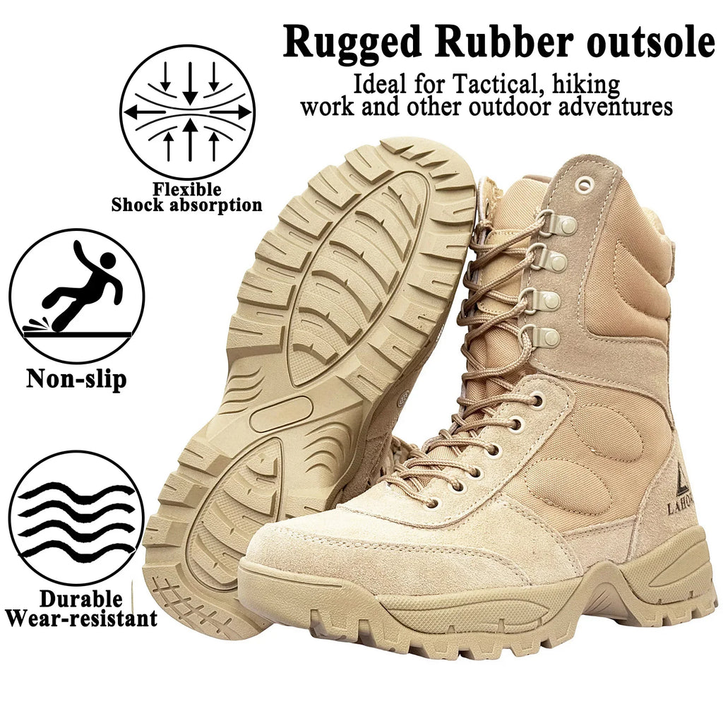 LAHORS® Brand Lightweight Cowhide Leather Tactical Boots Men's Boots Desert Combat Boots Outdoor Hiking Boots Ankle Shoes Men