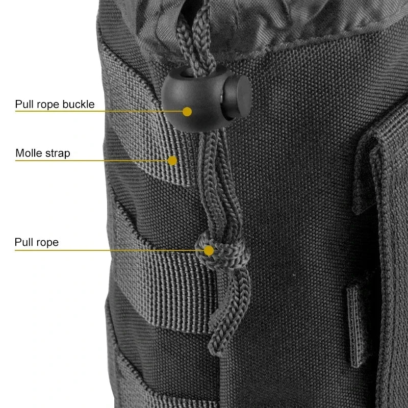 Outdoor Multi-Purpose Water Bottle Holder Portable Net Bag with MOLLE Waist Bag Drawstring Accessory Pouch for Sports Cup Cover