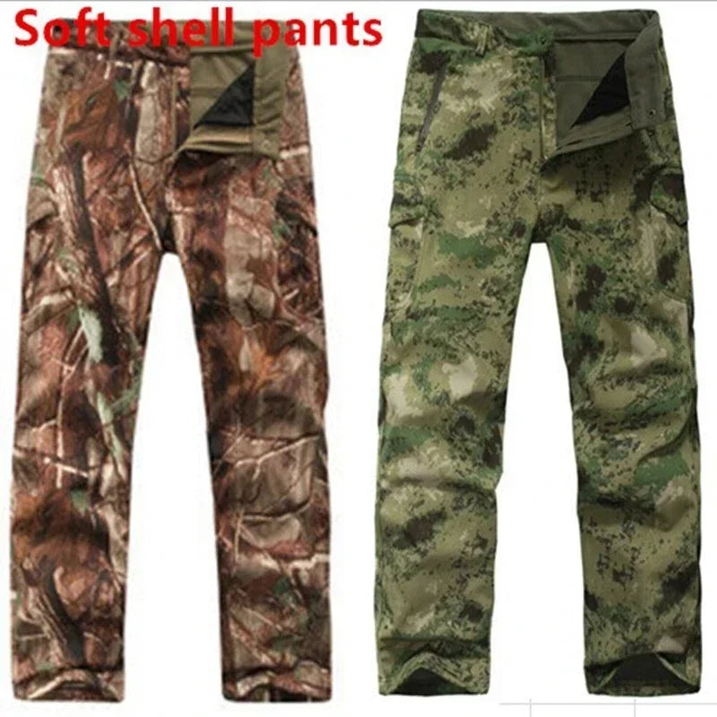 Trekking Fleece Softshell Pants Men Outdoor Tactical Climbing Skiing Hiking Fishing Hunting Waterproof Pants Camouflage Trousers