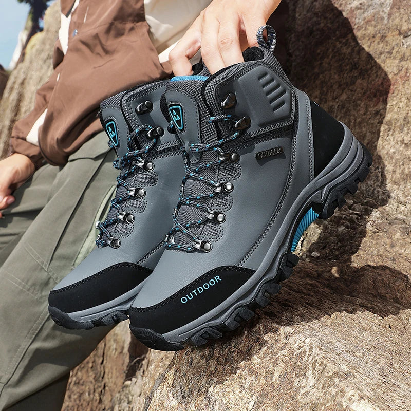All Season Men's High Top Outdoor Hiking Shoes Waterproof Mountain Sneakers Anti-slip Climbing Trekking Shoes Male Off-road Boot