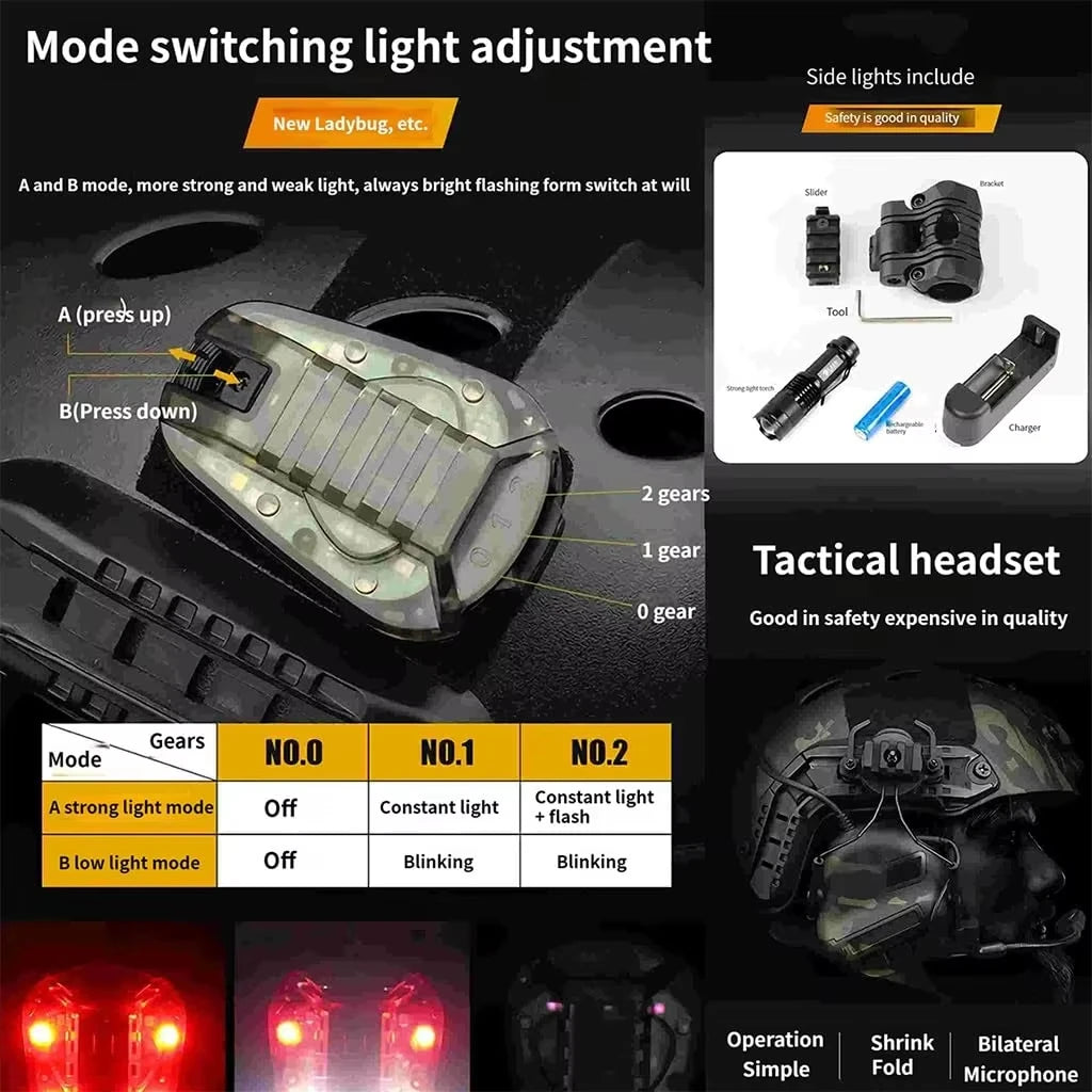 Tactical Fast Helmet Set Airsoft Paintball Protective Equipment with Visor NVG Model Flashlight Earphone for CS Hunting Shooting