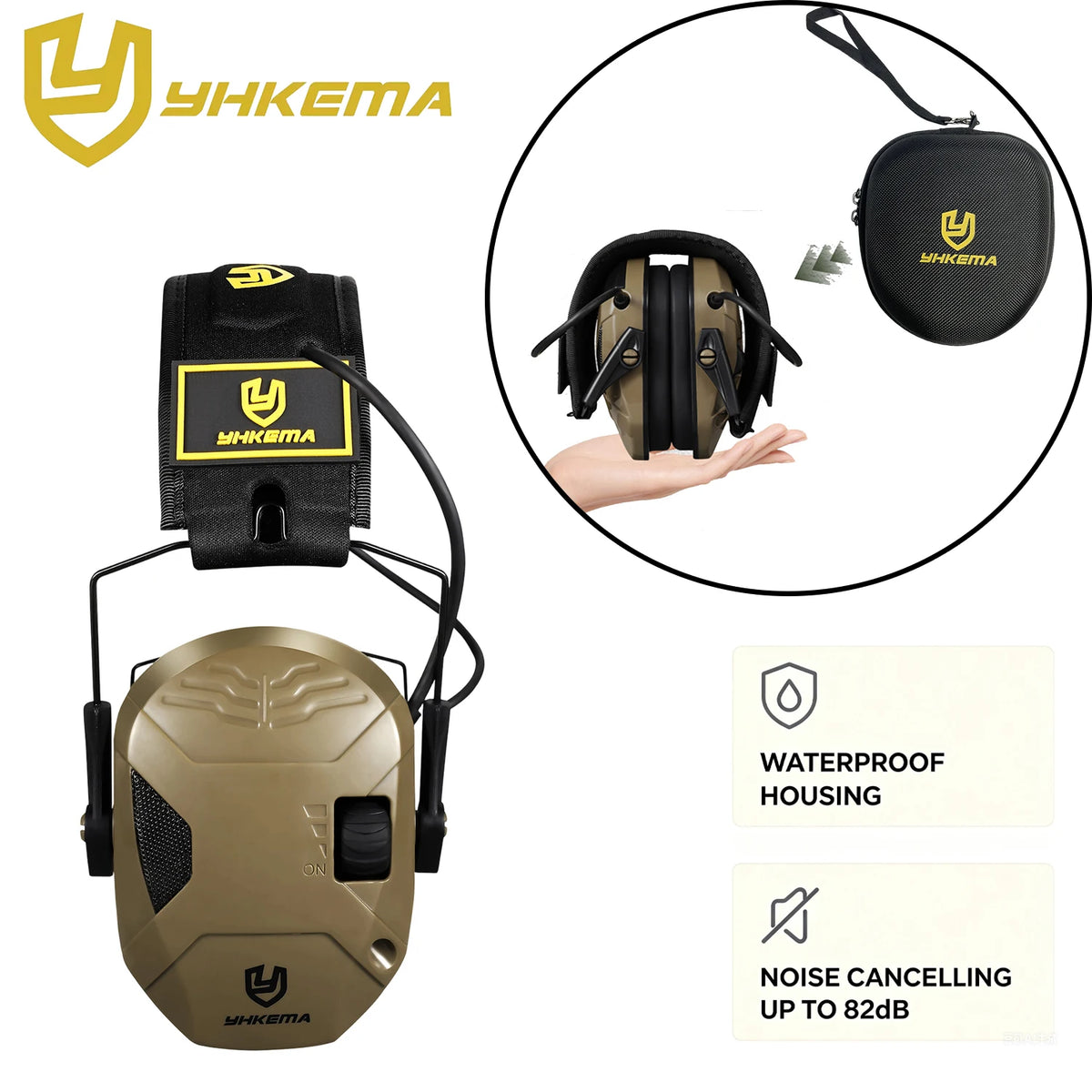 YHKEMA Shooting Airsoft Electronic Noise Cancelling Tactical Headset Foldable Earmuff with Portable Storage case Bag