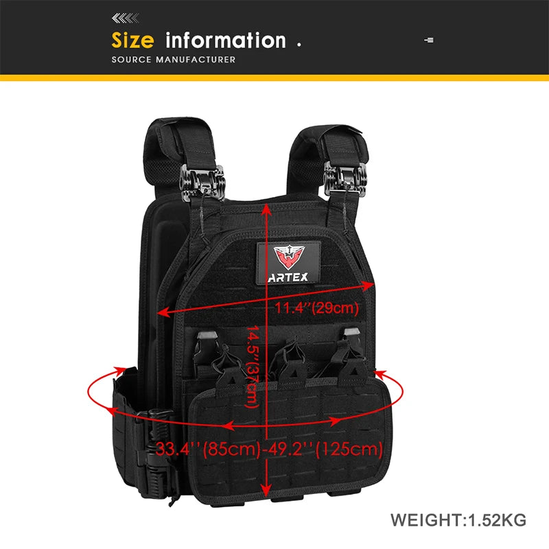 Artex Light Weight Quick Release Combat Plate Carrier 1000D Nylon Molle Chaleco Tactico Tactical Vest Hunting