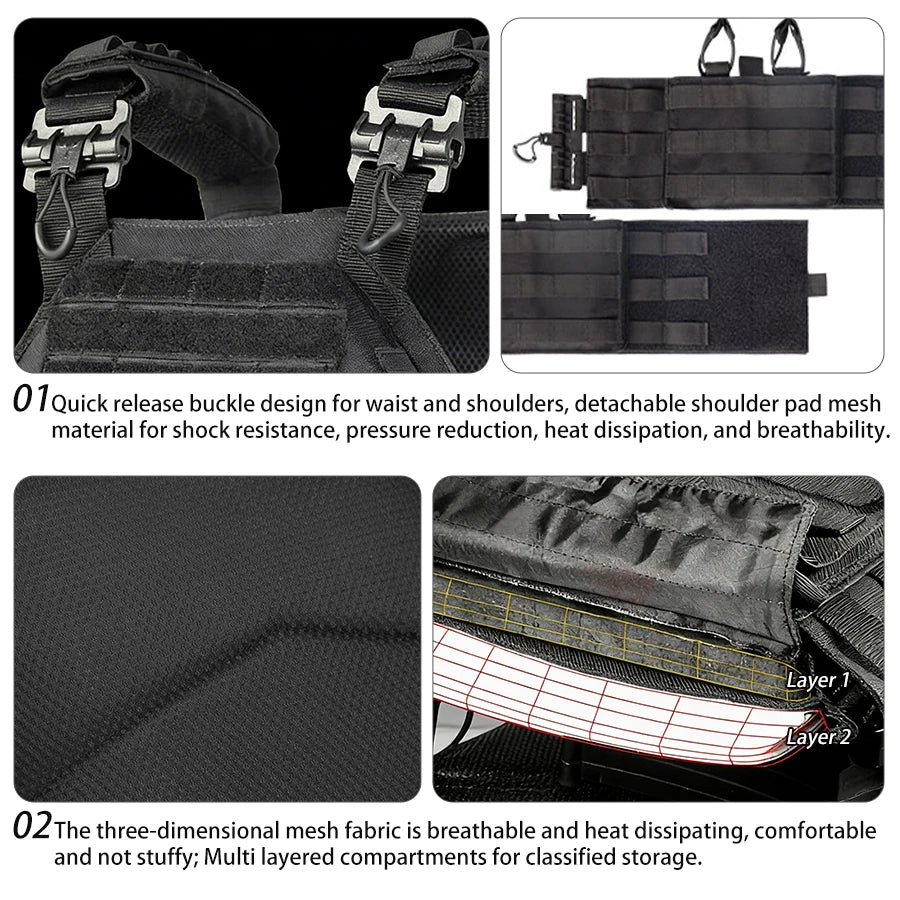 YAKEDA wear-resistant nylon multifunctional triple pack hunting vest hidden design large capacity main compartment