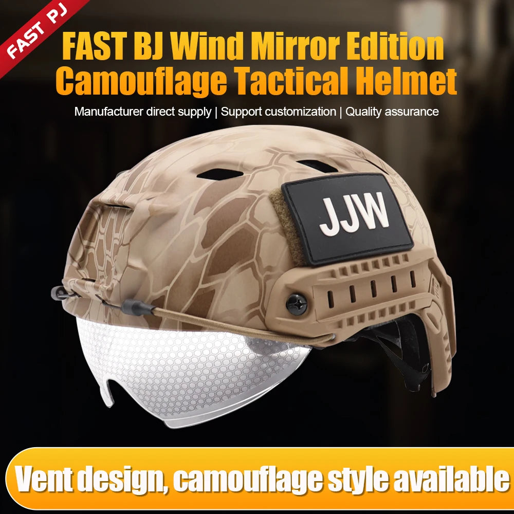 FAST Summer Camo Ballistic Helmet - BJ Goggle, Tactical Helmet | Civilian Protection for Cycling/Outdoor/CS/Airsoft