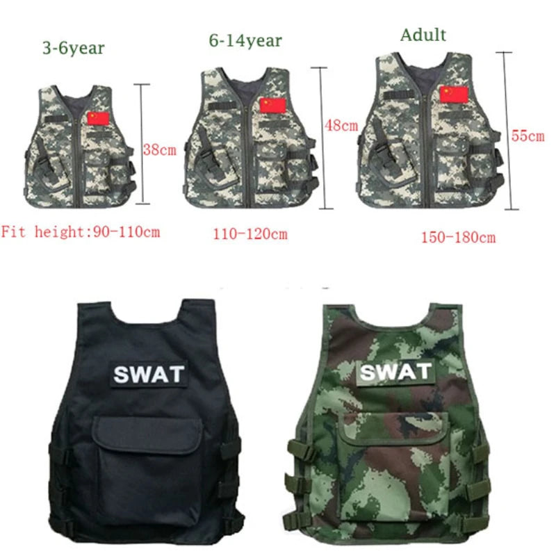 Tactical Children Vest Outdoor Camouflage Boy Girl CS Game Vest Kids Hunting Cosplay Fishing 3-6 Years CS Fans Clothing