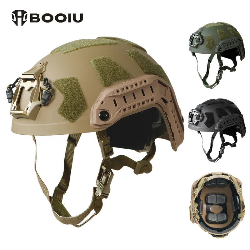 BOOIU Tactical High Cut Velcro Helmet With Adjustable Knob Double-layer lining Motorcycle CS Hunting Game Protective Helmet